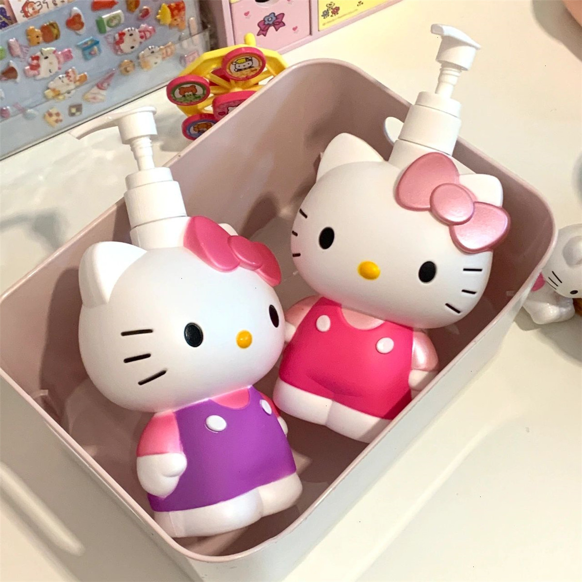 Sanouli gato Gel de ducha desinfectante de manos lindo sub-Botella champú chica de dibujos animados corazón detergente prensa botella