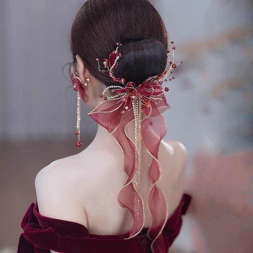  XiuHe bridal wedding party headdress for women female hanfu princess empress cosplay bowknot hair comb wedding dress cheongsam antique hair accessories