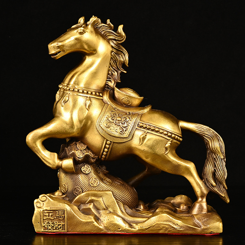 Brass Zodiac Horse Ornament Copper Standing Horse Fortune Home Office Desktop Decoration Gift Crafts Wholesale
