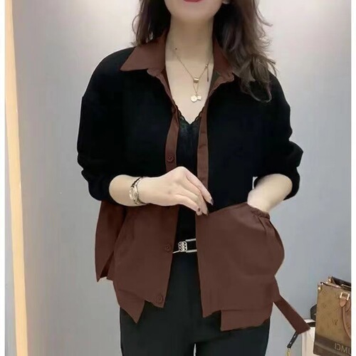 Large size women's coat, simple splicing, all-matching, casual temperament, fashionable, age-reducing autumn, 2026, slimming, slim and light