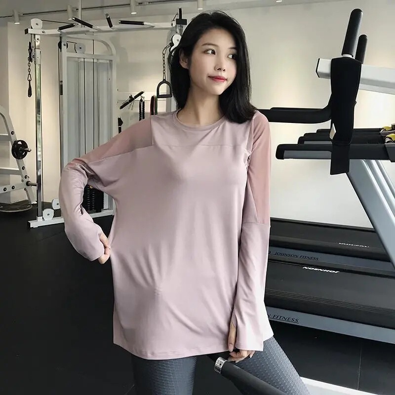Sports T-shirt casual long-sleeved yoga clothes quick-drying top women's loose running training Net red slimming fitness breathable