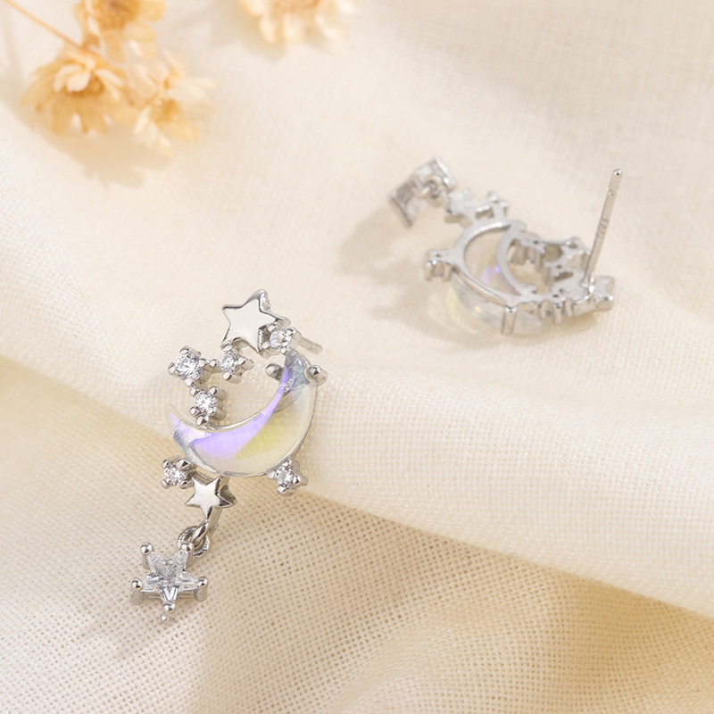 Fashion Star Moon Copper Plating Zircon Drop Earrings 1 Pair