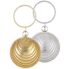 2023跨境新款晚宴包歐美女士手提包圓形宴會手拿包鑲鑽晚裝包女包