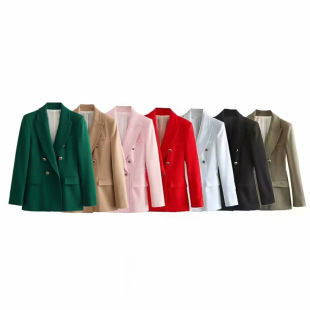 AliExpress wholesale spring new women's versatile solid color double-breasted long sleeve fashion slim casual suit jacket
