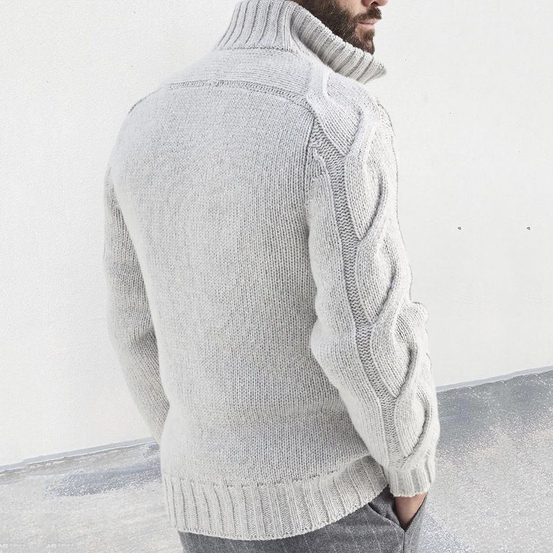2025 Autumn Winter New High Collar Sweater Cardigan European American Style Cable Zipper Long Sleeve Knitted Jacket_voghion.com