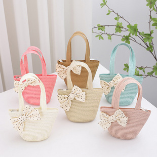 Children's Bag 2025 New Korean Style Girls' Summer Large Capacity Hand Carrying Stylishly Straw Handbag for Traveling