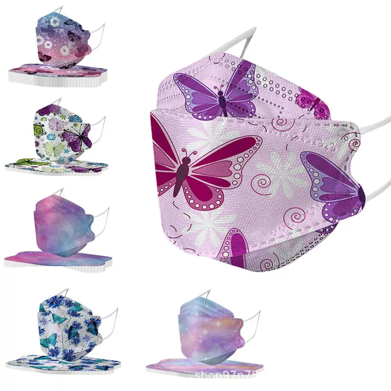 新款一次性KF94口罩蝴蝶印花四层结构双层熔喷舒适透气