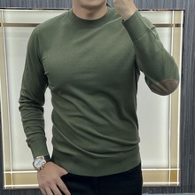 秋冬季针织衫男新款欧货潮流百措圆领肘部拼接长袖时尚毛衣
