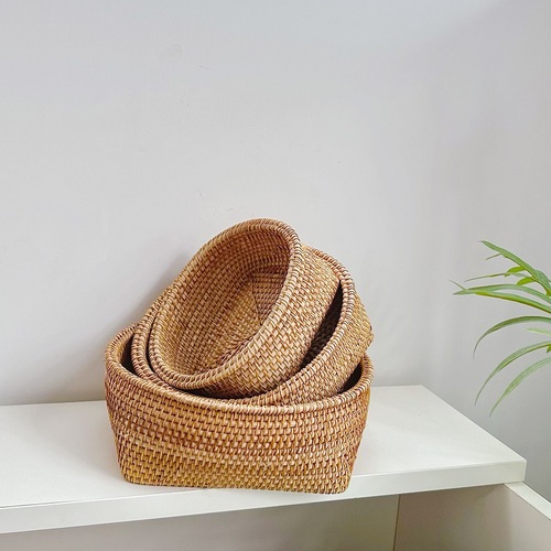 Vietnamese Rattan Storage Basket Household Bread Basket Fruit Plate Snack Storage Box Candy Basket Vietnamese Autumn Vine Weaving