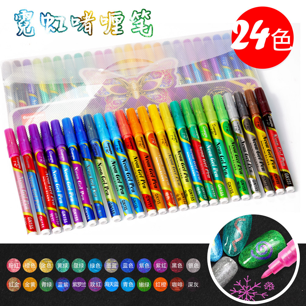 Guangna 155 neón de 24 colores de colores que cambian de color Gel Highlighter pluma de pintura de uñas 0.7pp rotulador de cabeza