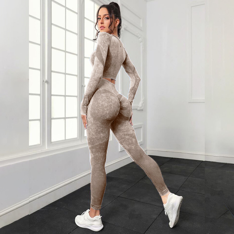 Transfronterizo europeo y americano sin costuras lavado hueco ropa de yoga traje cintura alta cadera levantamiento fitness Pantalones deportes correr ropa de yoga