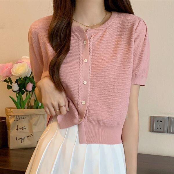 Small thin ice silk knitted bottoming shirt short-sleeved T-shirt for Women summer 2023 new slim-fit short top for women
