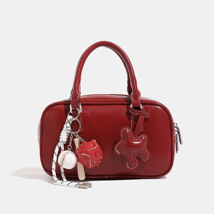Maillard Beta Toast Small Bowling Bag For Women - Autumn/Winter Niche Boston Handbag, Shoulder & Crossbody Bag - Thumbnail 3