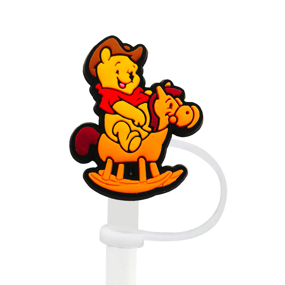 8-10mm Winnie the Pooh tapa de pajita tapón de pajita tapa a prueba de polvo accesorios de pajita de dibujos animados goma suave cubierta a prueba de polvo circulable