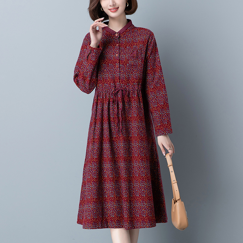 Spring and Autumn Mother's Thin Long-sleeved dress Women's 2024 New Middle-aged Women's Clothing Noble Western Style plus size Skirt