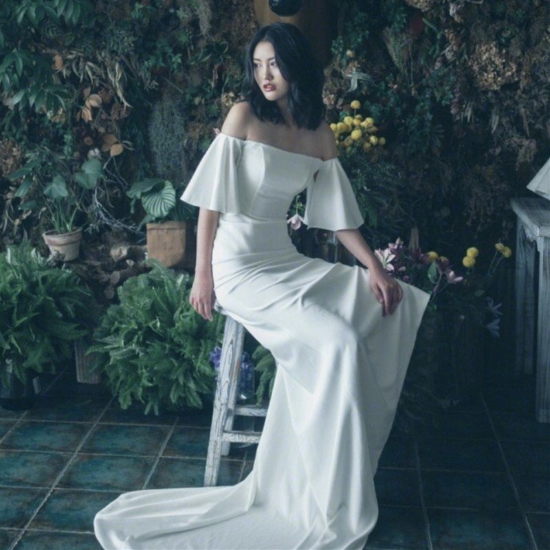 Cross-Border Wholesale Wedding Dresses, Forest-Style Bride Wedding 2026 New Simple Off-Shoulder Fishtail French Travel Photography Wedding Dress