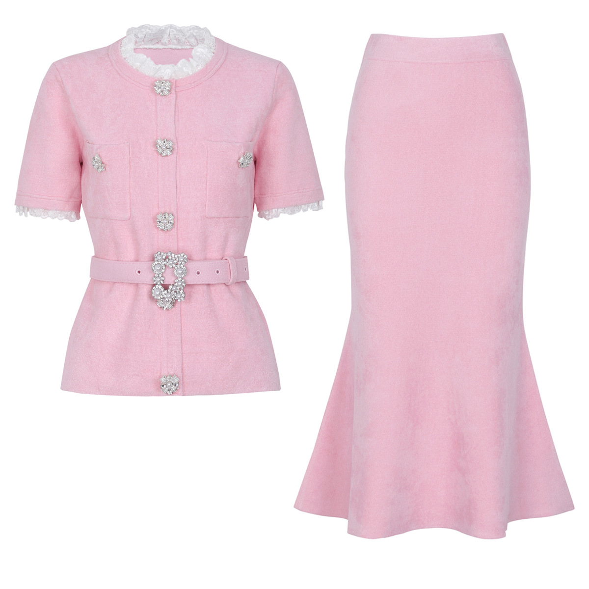 25296 High-Quality Summer New Fashion Trendy Knitted Women's Top Jacket + Skirt Set in Stock