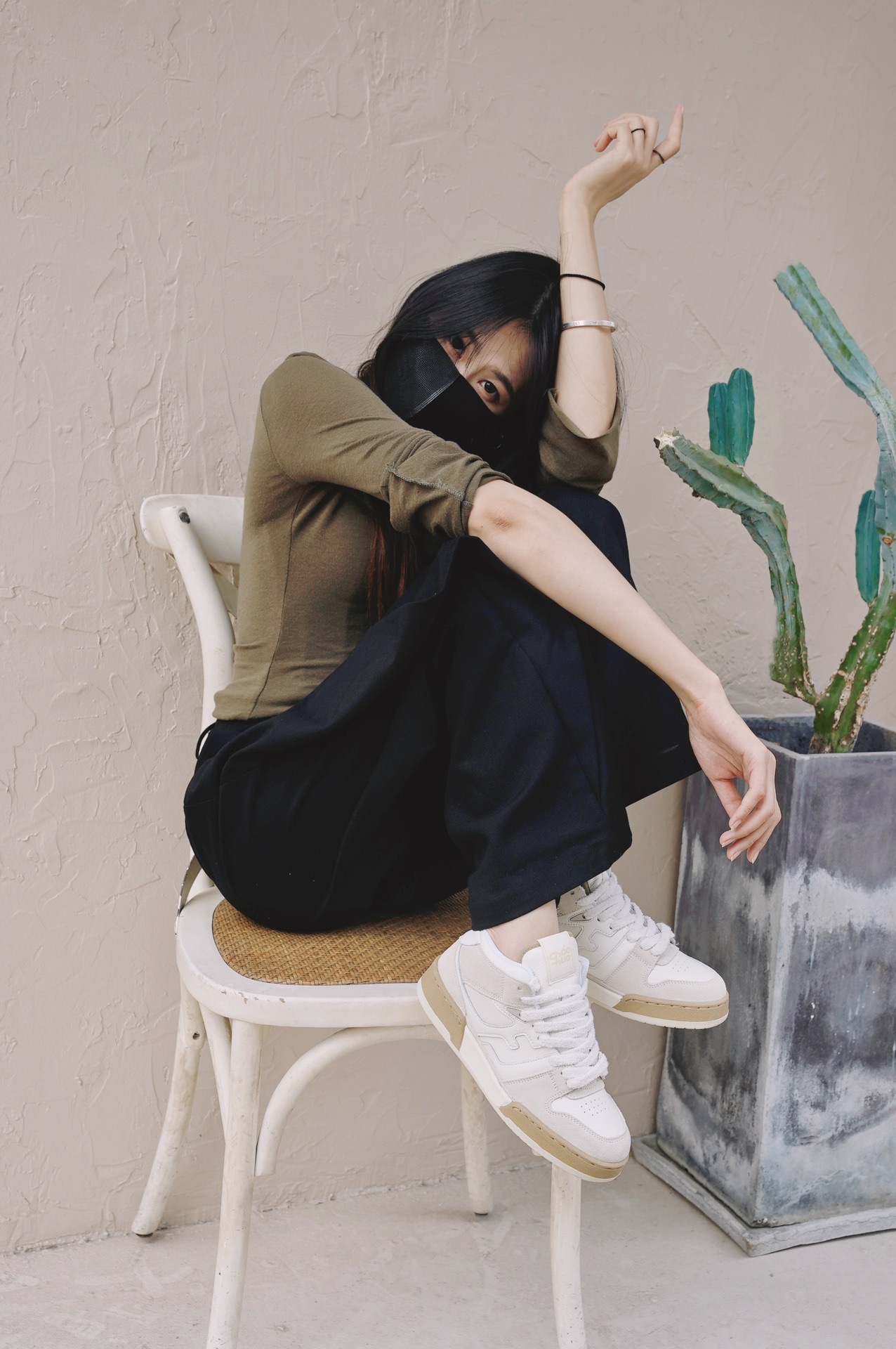 Giày sneaker nam cổ cao phong cách đơn giản dễ phối — Giày thể thao FF cổ cao màu be chi tiết 27