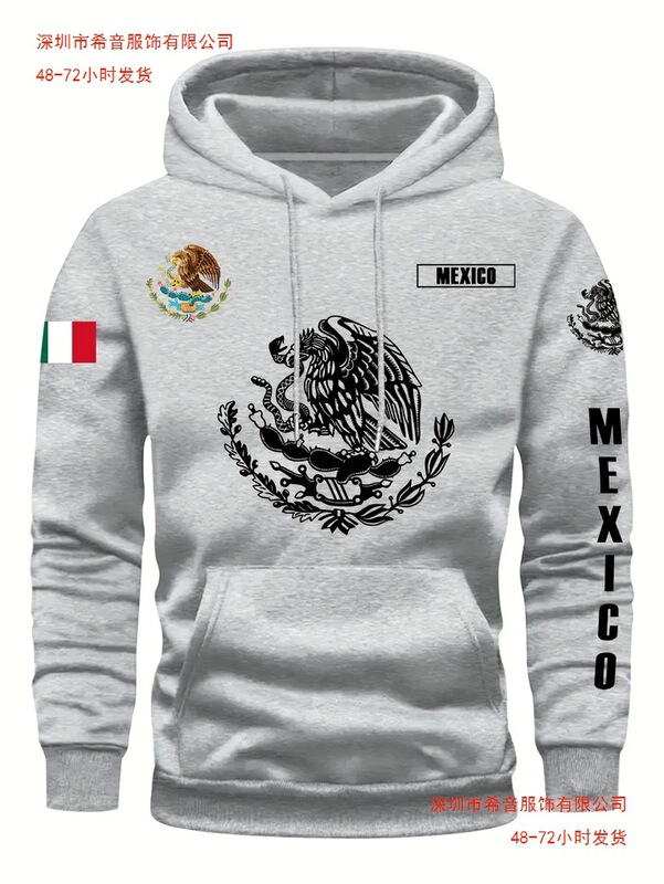 Mexico& Eagle/Cactus/Pirate Print Men's and Women's Hooded Sweatshirts Autumn and Winter Daily Outdoor Fitness and Casual Mexico& Eagle/Cactus/Pirate Print Men's and Women's Hooded Sweatshirts Autumn and Winter Daily Outdoor Fitness and Casual