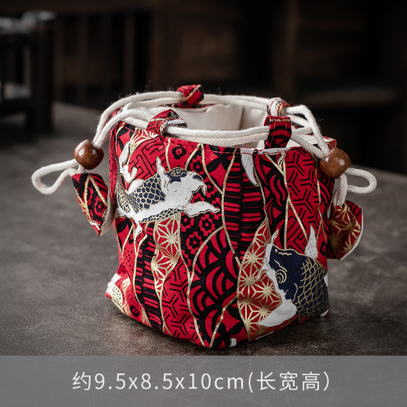 Bolsa de almacenamiento de taza única maestra bolsa de taza maestra taza de té portátil taza de construcción bolsa de tela con cordón de algodón y lino bolsa de tela juego de té