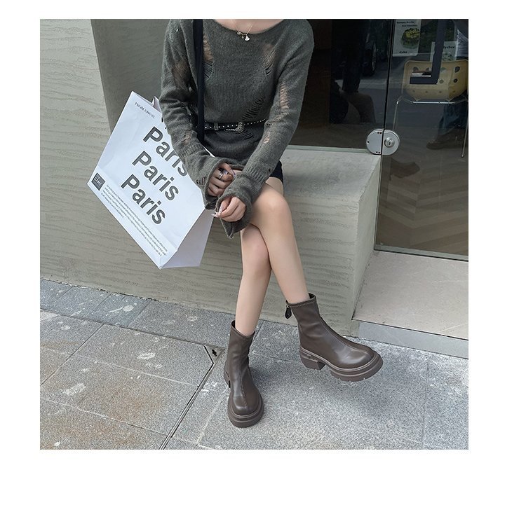 British Style Women’s Ankle Boots With Thick Heel And Back Zipper_voghion.com