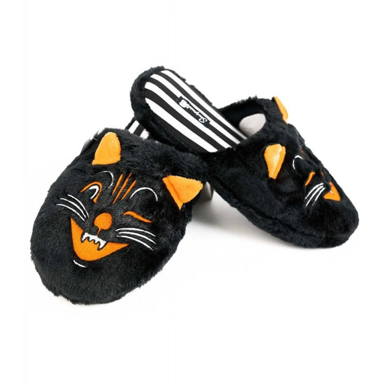 Лучшие продажные ворсистые тапочки Furry Jinx The Cat Slippers на Хэллоуин Furdy Несчастливая кошка тапочка