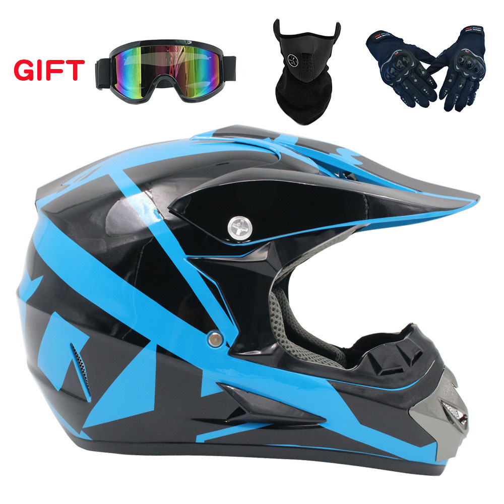 Motosiklet kaskı (dəbilqə) – Motuoche Helmet with Goggles - black-blue-21-goggles-mask-black-gloves-s