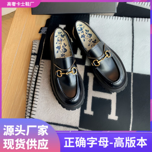 G bee genuine leather platform loafers black all-match women's leather shoes British style women's flat shoes women's shoes