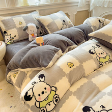 秋冬卡通牛奶绒四件套小清新加厚保暖法莱绒被套儿童珊瑚绒三件套