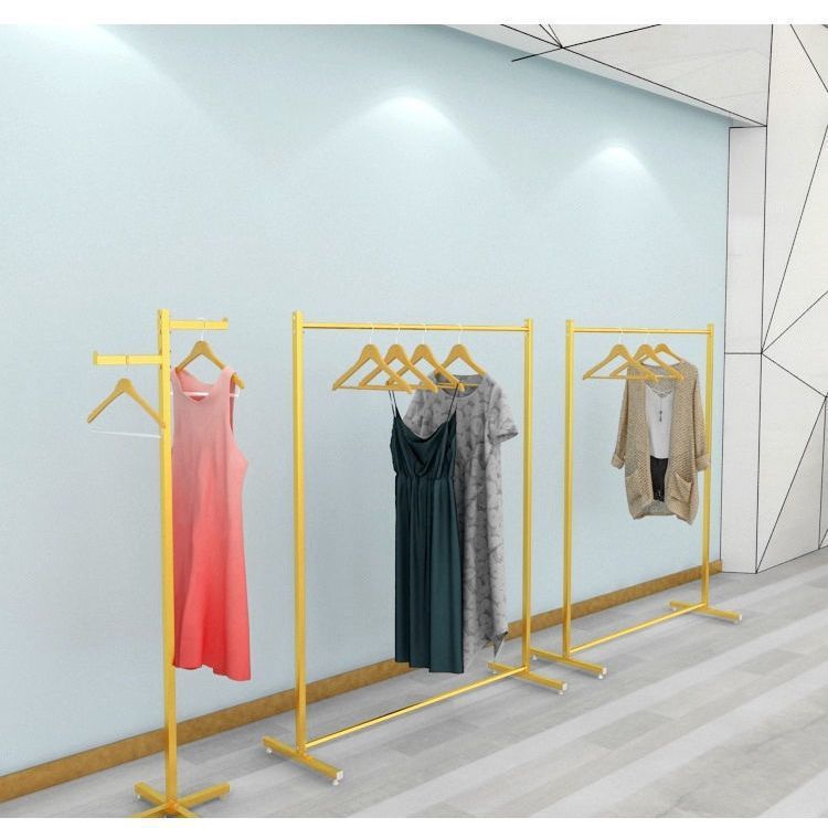 黒のシンプルな衣料品店のディスプレイラック、男性と女性の衣類棚、衣類ラック、床置き衣類ラック、中島サイドハンガー、正ハンガー|undefined