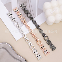 女式表带新款适用苹果iwatchs小熊猫饰品钢带镶钻金属手表带14mm