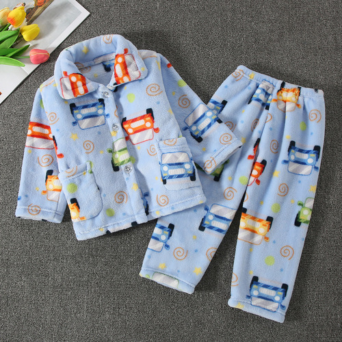 Wholesale flannel children's pajamas autumn and winter coral velvet girls 'pajamas long-sleeved boys, baby children's home wear sets