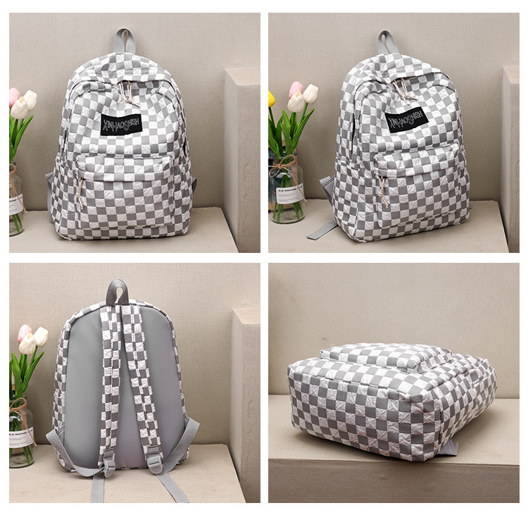 Korean ins artistic trend checkerboard checkered backpack, Japanese Harajuku style fresh and clean high school and junior high school student bag undefined