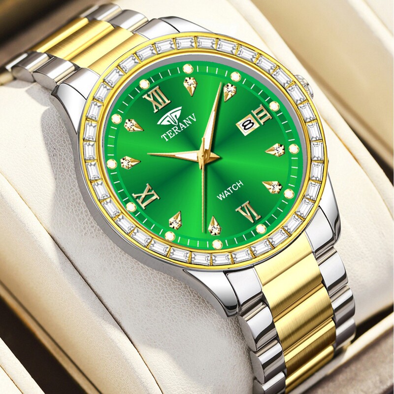 Fashionable Luxury Men's Watch New Model with Luminous Calendar, Business Quartz Wristwatch, Men's Live-Streamed Export Hot-Selling Model with Diamond Inlay