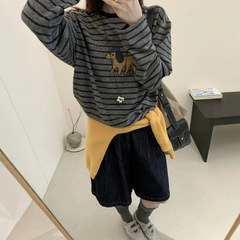 25秋季新款女装奶芙绒条纹卡通长袖衫女9916