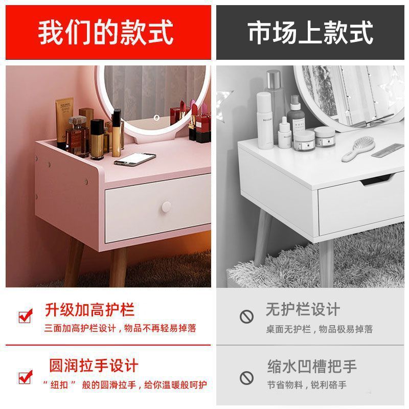 小型飘窗简易梳妆台小户型租房卧室坐地北欧化妆桌子镜子一体简约|undefined