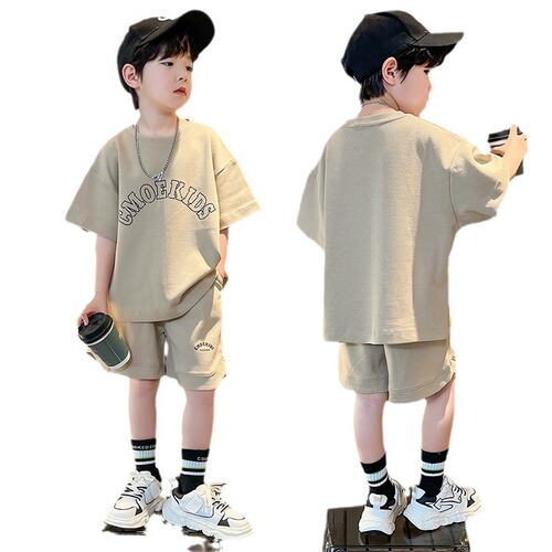 Children's Summer Outfit for Boys - Two-Piece Set with Korean Style, Loose and Comfortable, Letter Print, Breathable