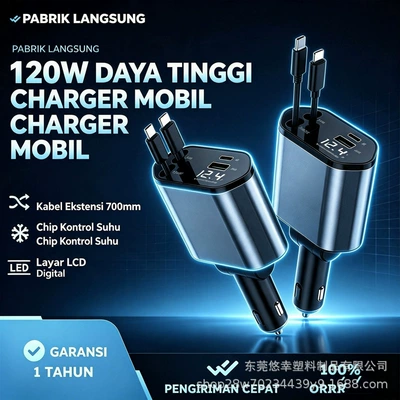 Four-in-one retractable digital display car Mobil şarj cihazları