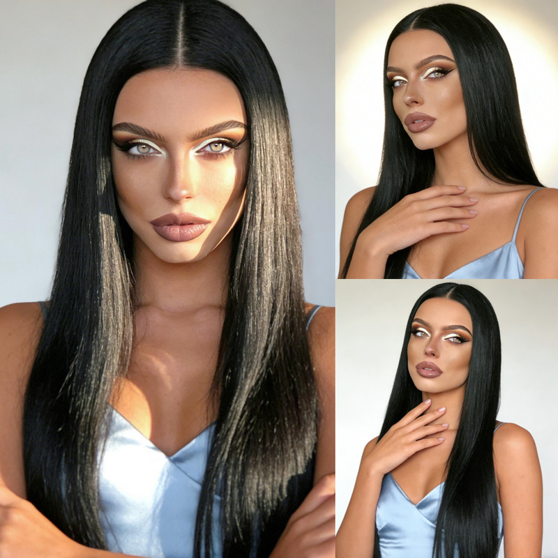 Shopee European and American foreign trade wig ladies long straight hair African black long hair chemical fiber headgear manufacturers wholesale Shopee European and American foreign trade wig ladies long straight hair African black long hair chemical fiber headgear manufacturers wholesale