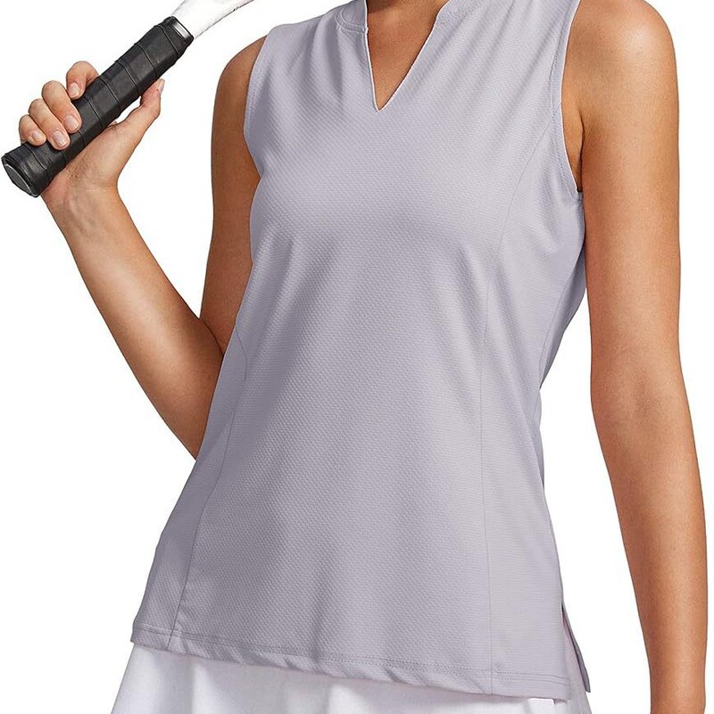 Women's Sleeveless Golf Shirt V Neck Lightweight Quick Dry Tennis Tank Polo Shirt Women
