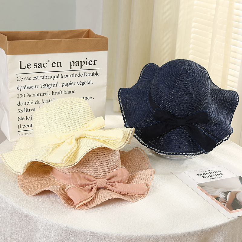wavy beach fashionable sun hat with bow