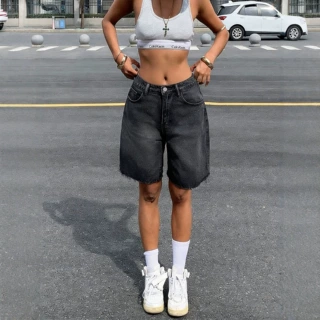 26年夏亚马逊跨境外贸女装欧美时尚休闲高腰女式牛仔短裤