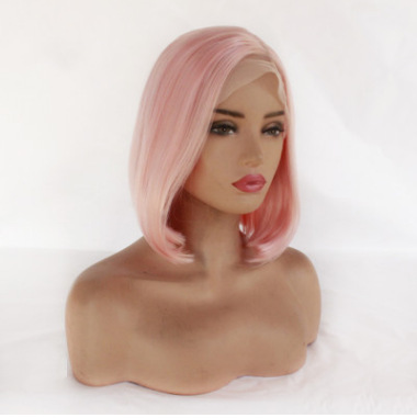 Peluca de encaje frontal europea y americana transfronteriza moda para mujer bobo cabeza parcial pelo liso corto pelo de fibra química LW0095