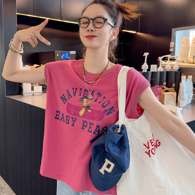 Lilibelin Sisy Shop Owner's Personal Collection~Sailor-Themed T-Shirt, Sleeveless Printed T-Shirt for Women