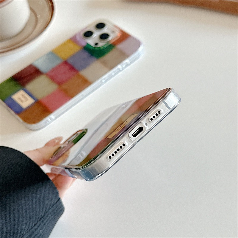秋冬复古彩色小方格苹果16promax手机壳适用iPhone15pro双层14po|undefined