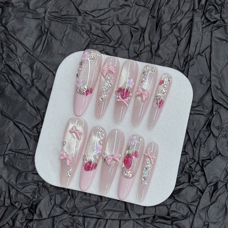Handmade Manicure Strawberry Butterfly Cat Eye Flash Gentle French High-End Lady Style Sweet Girl Whitening Nail Art Stickers