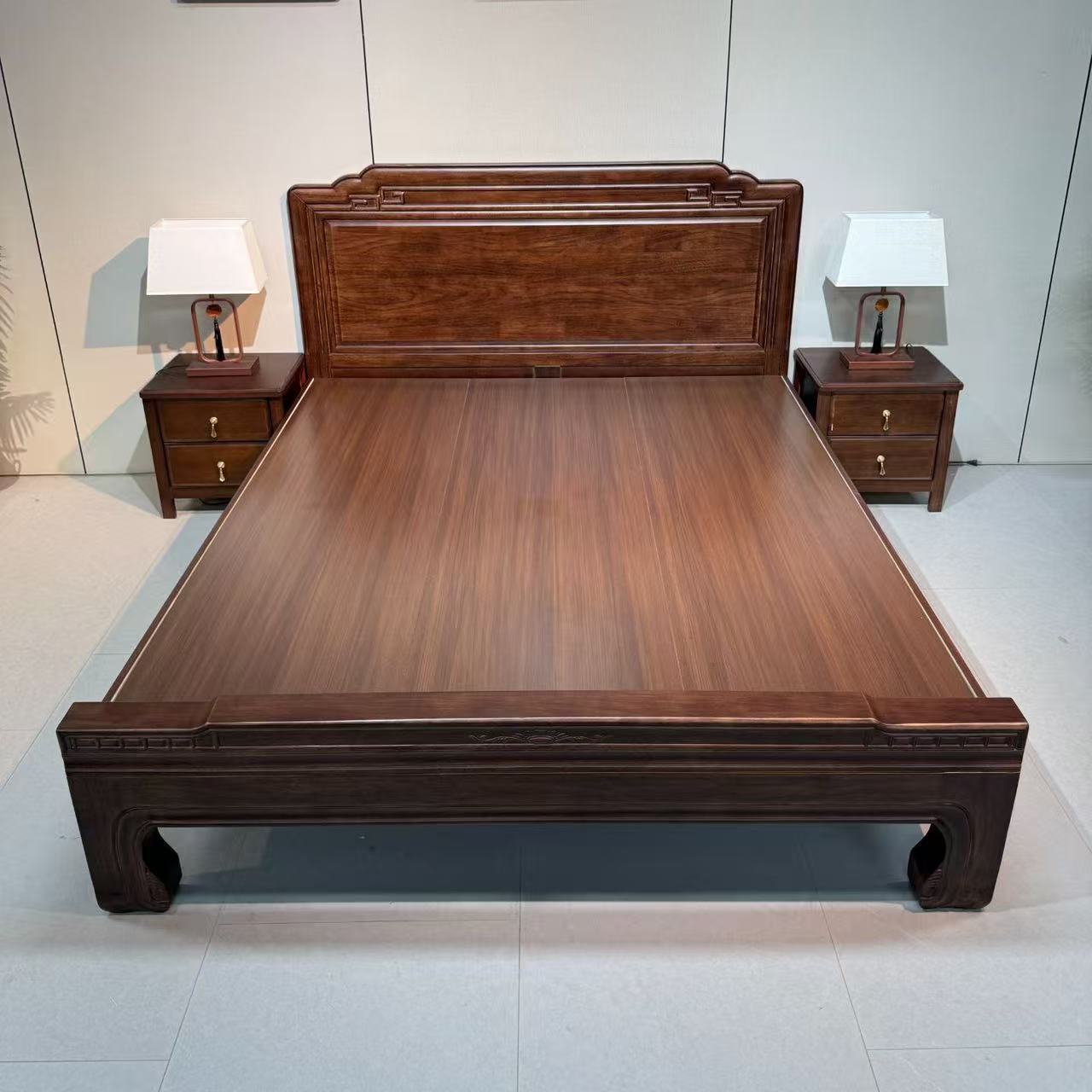 Solid Wood Bed Rosewood New Chinese Style Mortise and Tenon Structure Large Bed 2m Carved Imitation Classical 1.5m Tiger Foot Bedroom Bed