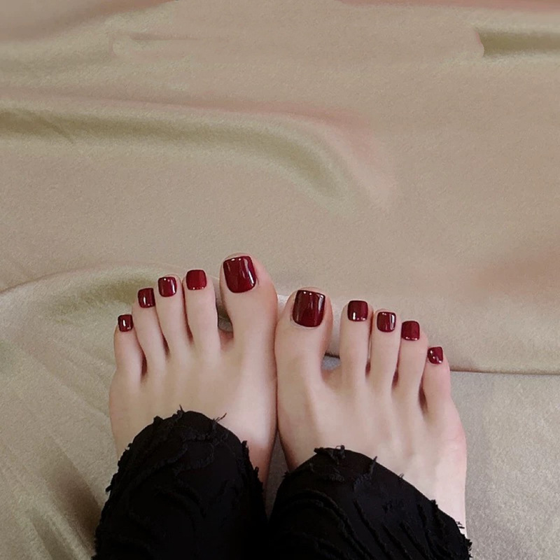 Handmade Cherry Red and White Summer Toenails. 14 Pieces of Pure Handmade Toenail Patches