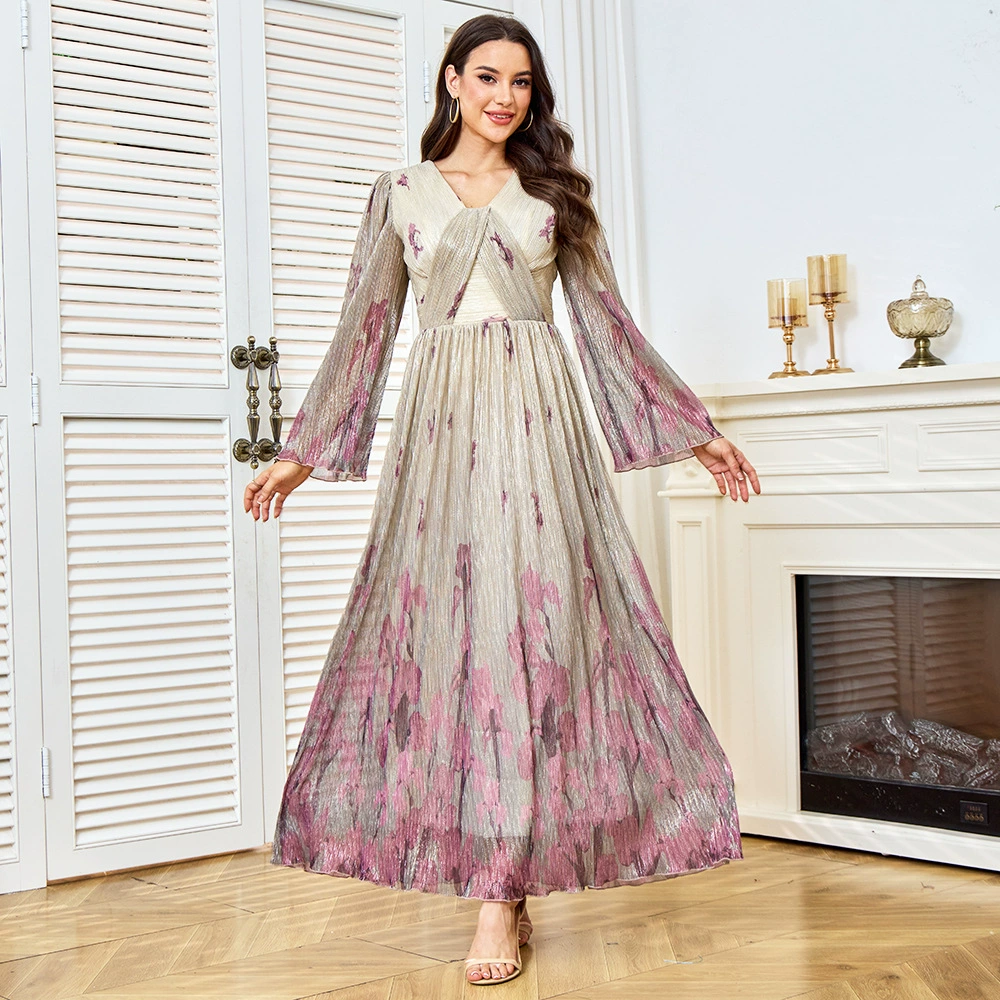 Новое платье-халат в стиле Ближнего Востока, длинная юбка для женщин, арабский легкий роскошный элегантный вечерний наряд для вечеринки, плиссированное платье