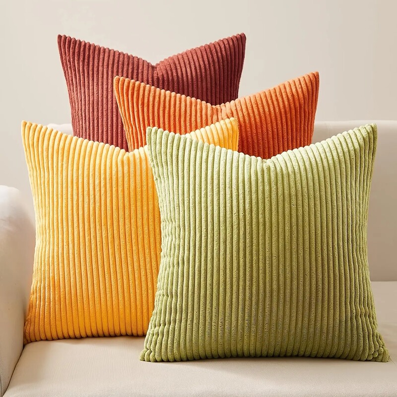 Solid Color Long Corn Stripe Pillow Cover for Home, Car Sofa Cushion, Bedroom Backrest Striped Corduroy Pillow Cover